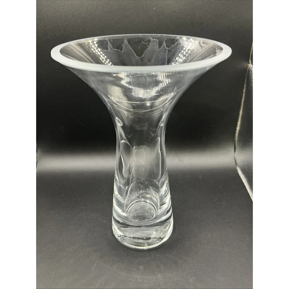 Vtg. Unique Krosno Bubble Base Flared Glass Flower Vase - Made In Poland - MCM‎